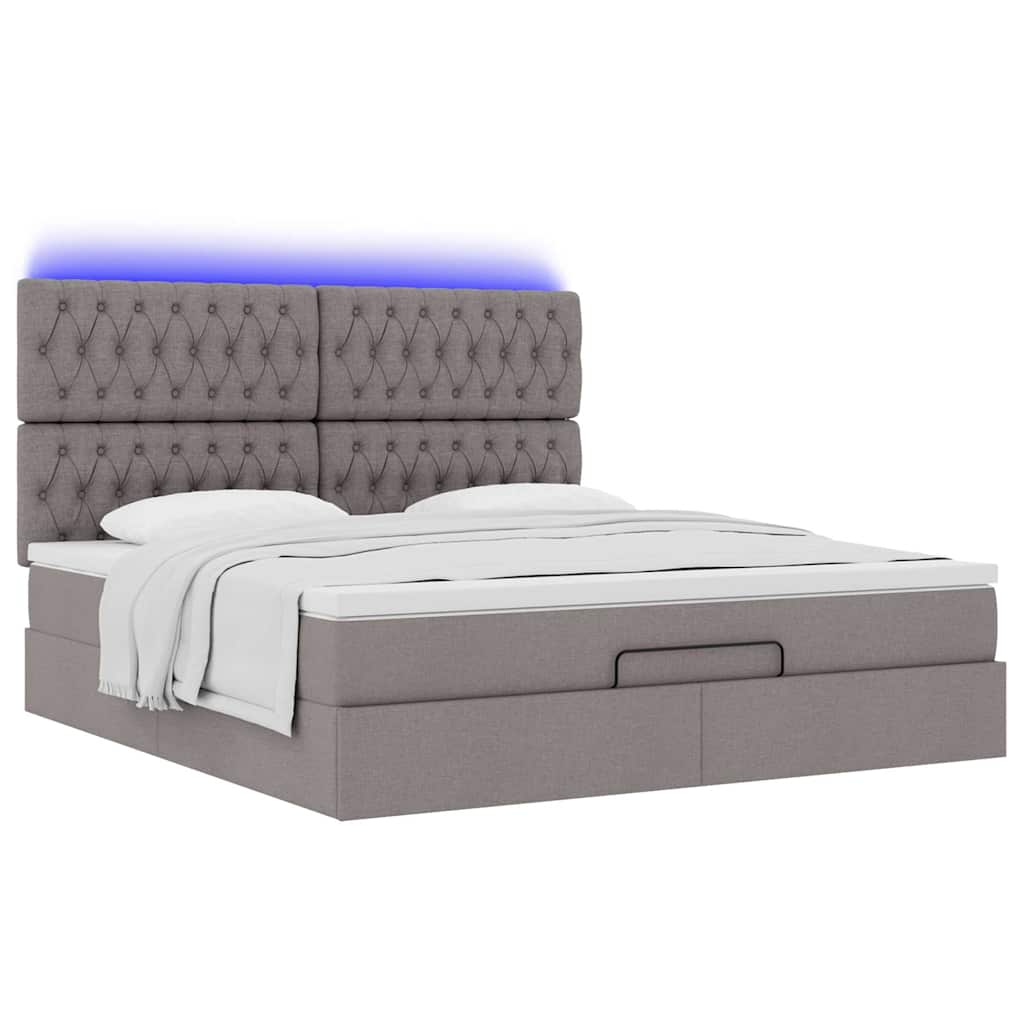 vidaXL Οθωμανικό κρεβάτι με στρώμα & LEDs Taupe 160x200cm ύφασμα