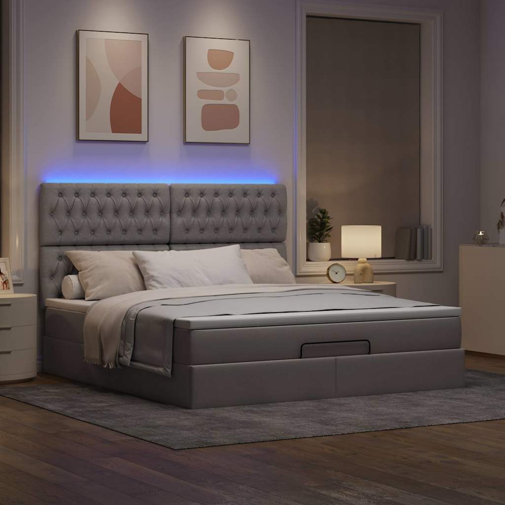 vidaXL Οθωμανικό κρεβάτι με στρώμα & LEDs Taupe 180x200cm ύφασμα