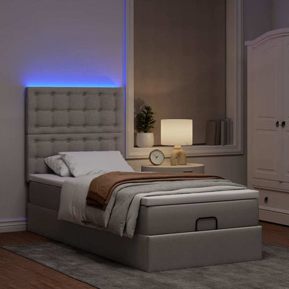 vidaXL Οθωμανικό κρεβάτι με στρώμα & LEDs Taupe 100x200 cm Ύφασμα