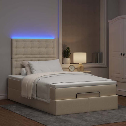 vidaXL Οθωμανικό κρεβάτι με στρώμα & LEDs Cream 120x190cm ύφασμα