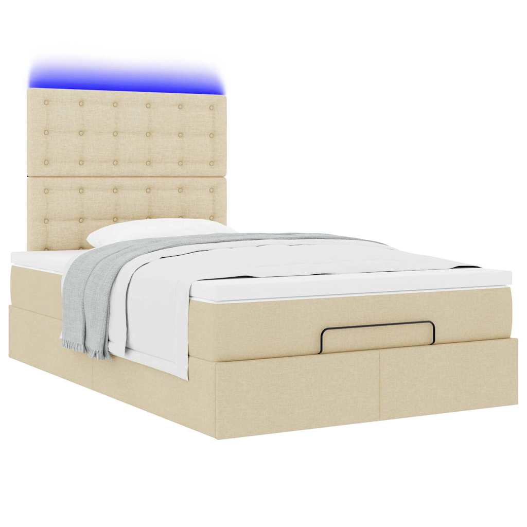 vidaXL Οθωμανικό κρεβάτι με στρώμα & LEDs Cream 120x190cm ύφασμα