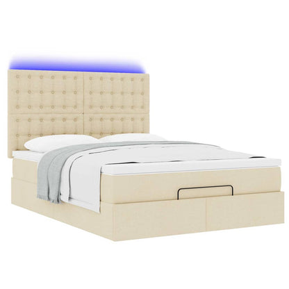 vidaXL Οθωμανικό κρεβάτι με στρώμα & LEDs Cream 140x190cm Ύφασμα