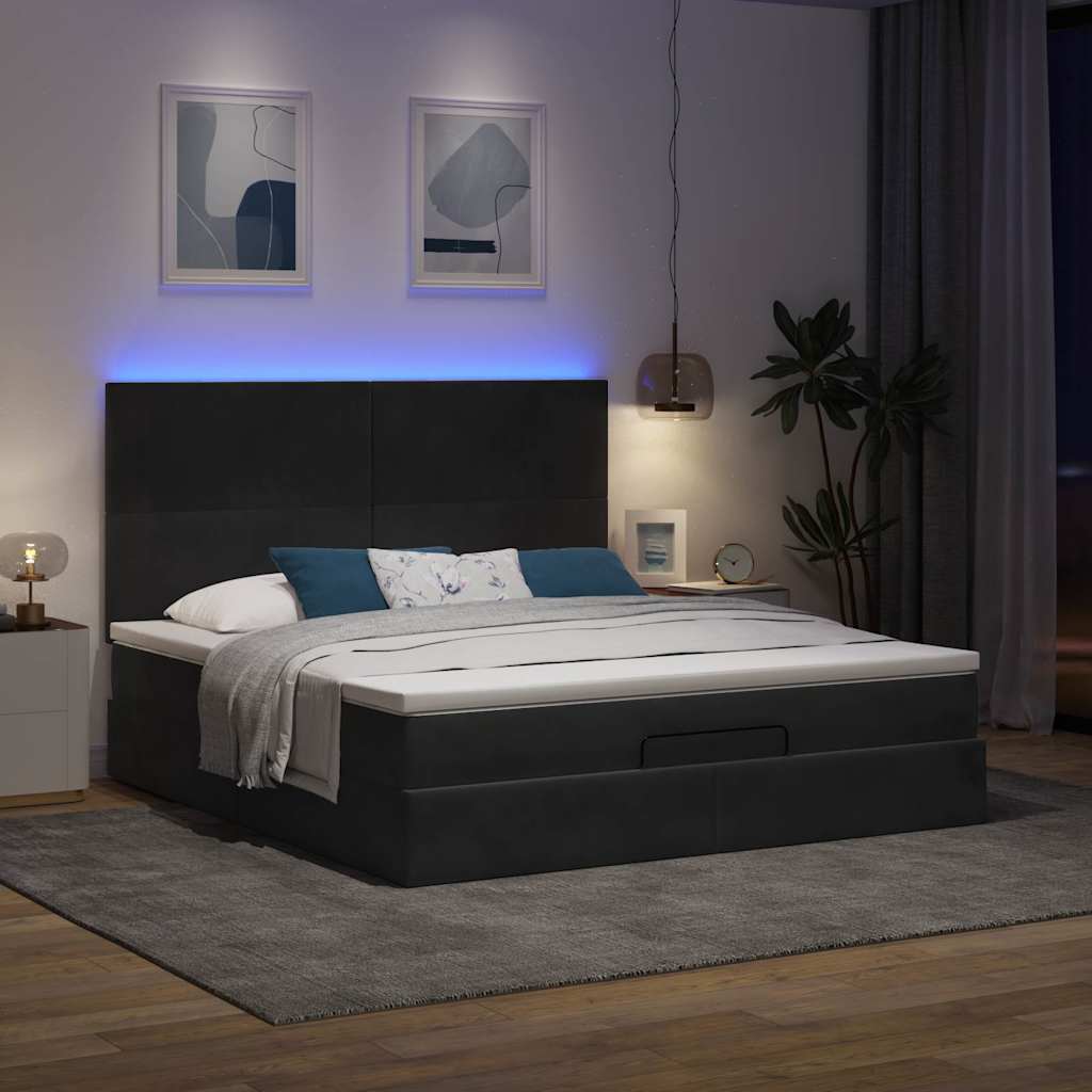 vidaXL Οθωμανικό κρεβάτι με στρώματα & LEDs Μαύρο 180x200cm Velvet