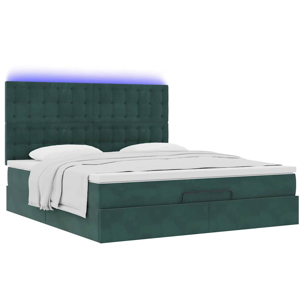 vidaXL Οθωμανικό κρεβάτι με στρώματα&LEDs Dark Green 180x200cm Velvet