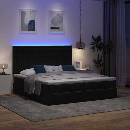 vidaXL Οθωμανικό κρεβάτι με στρώματα & LEDs Μαύρο 180x200cm Velvet