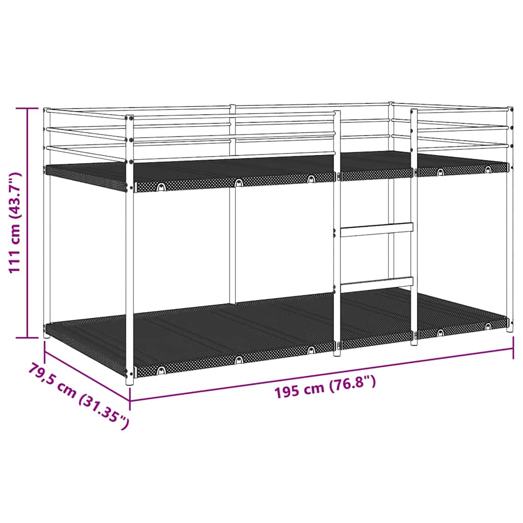 vidaXL Κουκέτα χωρίς στρώμα Μαύρο 75x190 cm Ατσάλι