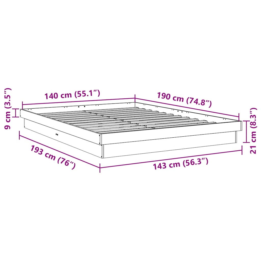 Πλαίσιο κρεβατιού vidaXL χωρίς στρώμα 140x190 cm μασίφ ξύλο δρυς