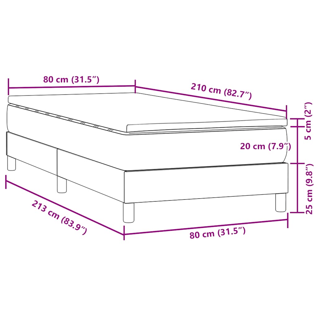 vidaXL Box Spring Κρεβάτι με στρώμα Σκούρο γκρι 80x210 εκ. Βελούδινο