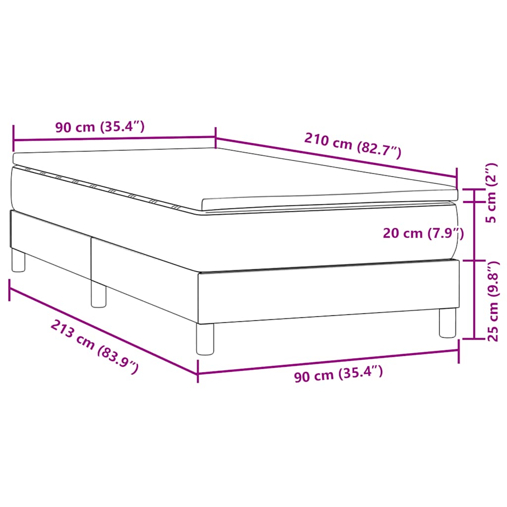 vidaXL Κρεβάτι Boxspring με Στρώμα Σκούρο Γκρι 90x210 εκ. Βελούδινο