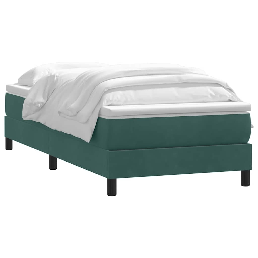 vidaXL Κρεβάτι Boxspring με Στρώμα Σκούρο Πράσινο 100x210εκ. Βελούδινο