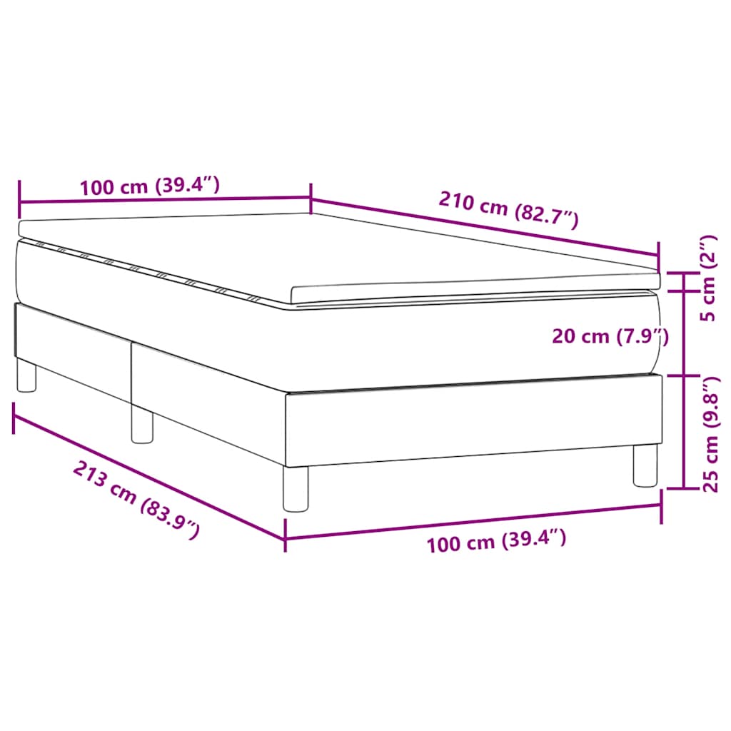 vidaXL Κρεβάτι Boxspring με Στρώμα Σκούρο Πράσινο 100x210εκ. Βελούδινο