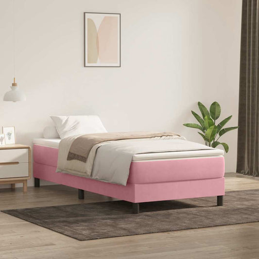 vidaXL Κρεβάτι Boxspring με Στρώμα Ροζ 100x210 εκ. Βελούδινο