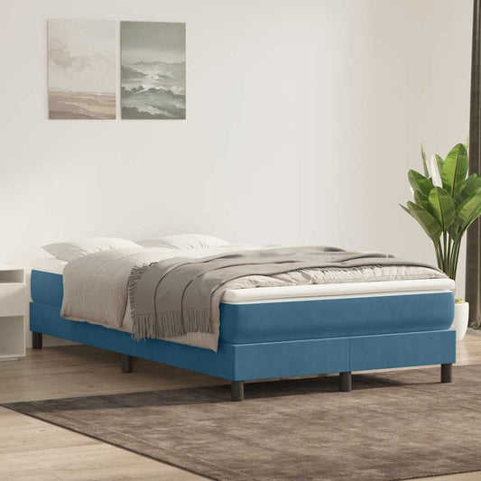 vidaXL Κρεβάτι Boxspring με Στρώμα Σκούρο Μπλε 120x210 εκ. Βελούδινο