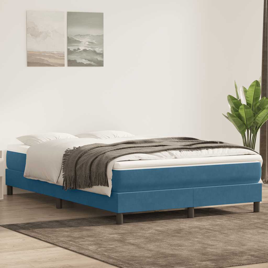 vidaXL Κρεβάτι Boxspring με Στρώμα Σκούρο Μπλε 140x210 εκ. Βελούδινο