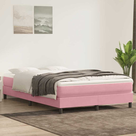 vidaXL Κρεβάτι Boxspring με Στρώμα Ροζ 140x210 εκ. Βελούδινο