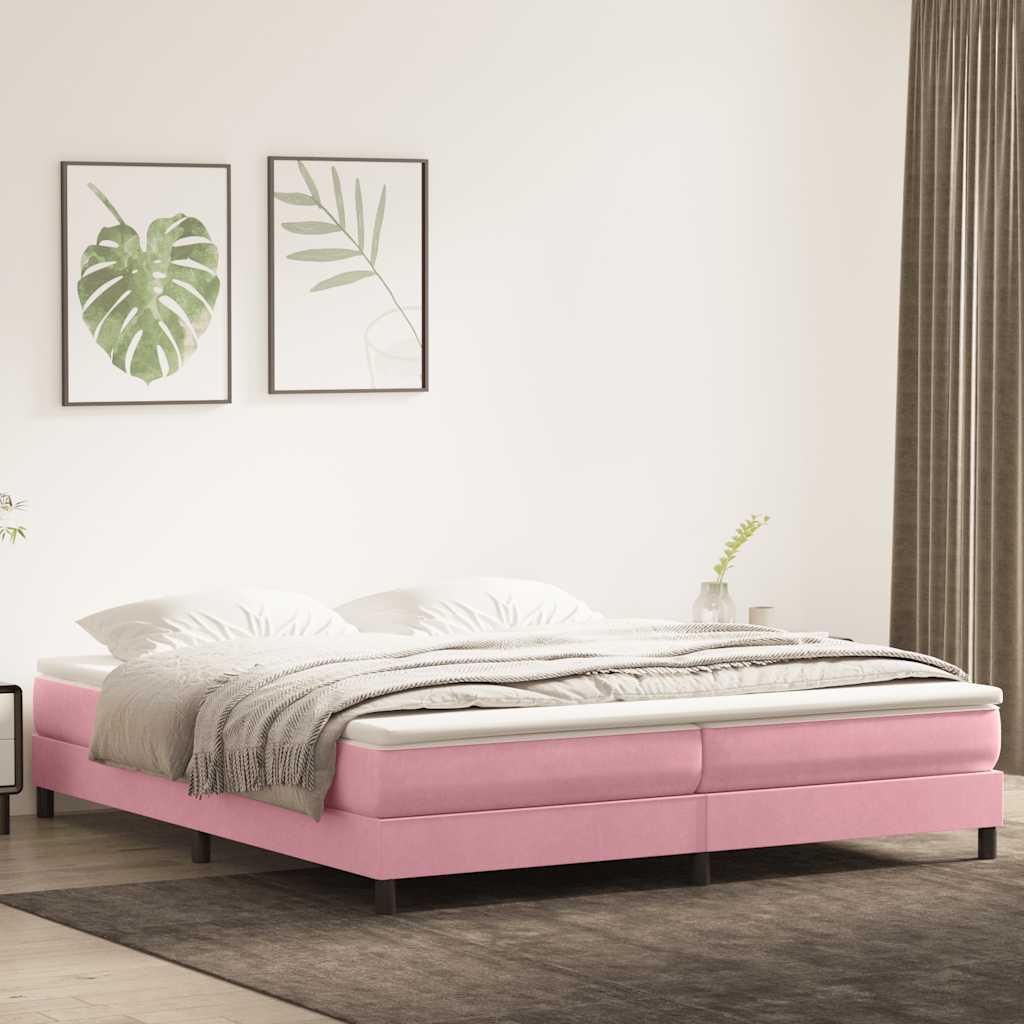 vidaXL Κρεβάτι Boxspring με Στρώμα Ροζ 180x210 εκ. Βελούδινο