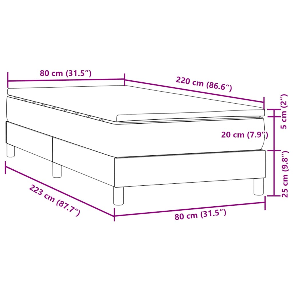 vidaXL Κρεβάτι Boxspring με Στρώμα Σκούρο Γκρι 80x220 εκ. Βελούδινο