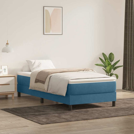 vidaXL Κρεβάτι Boxspring με Στρώμα Σκούρο Μπλε 80x220 εκ. Βελούδινο