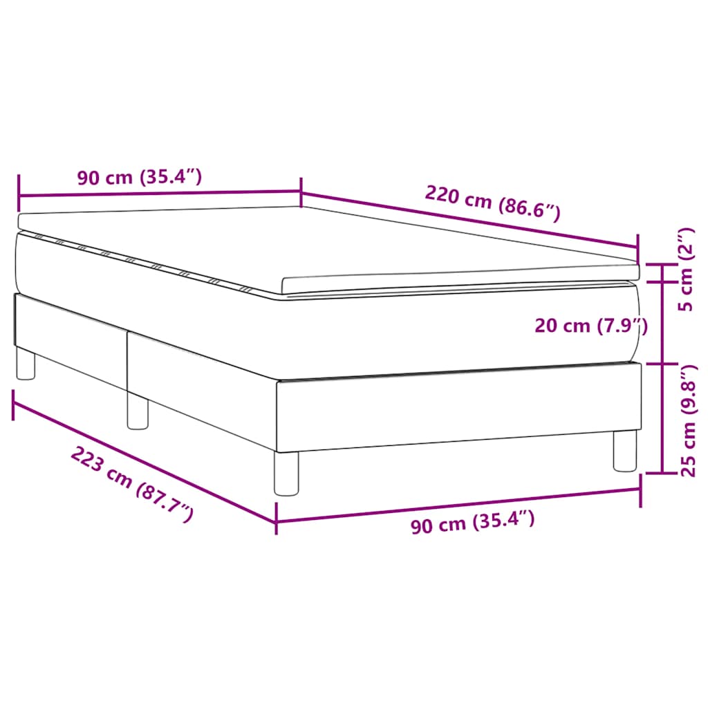 vidaXL Κρεβάτι Boxspring με Στρώμα Μαύρο 90x220 εκ. Βελούδινο