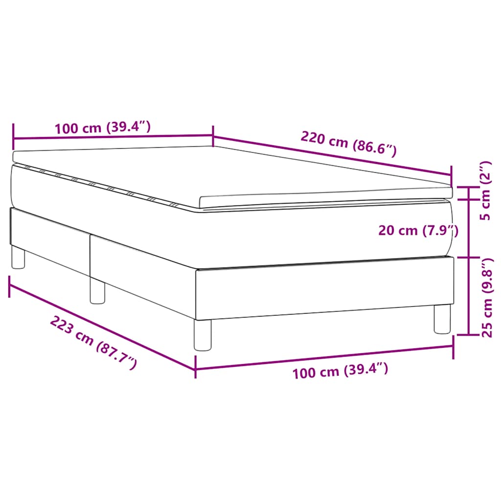 vidaXL Box Spring κρεβάτι με στρώμα σκούρο μπλε 100x220 cm Βελούδινο