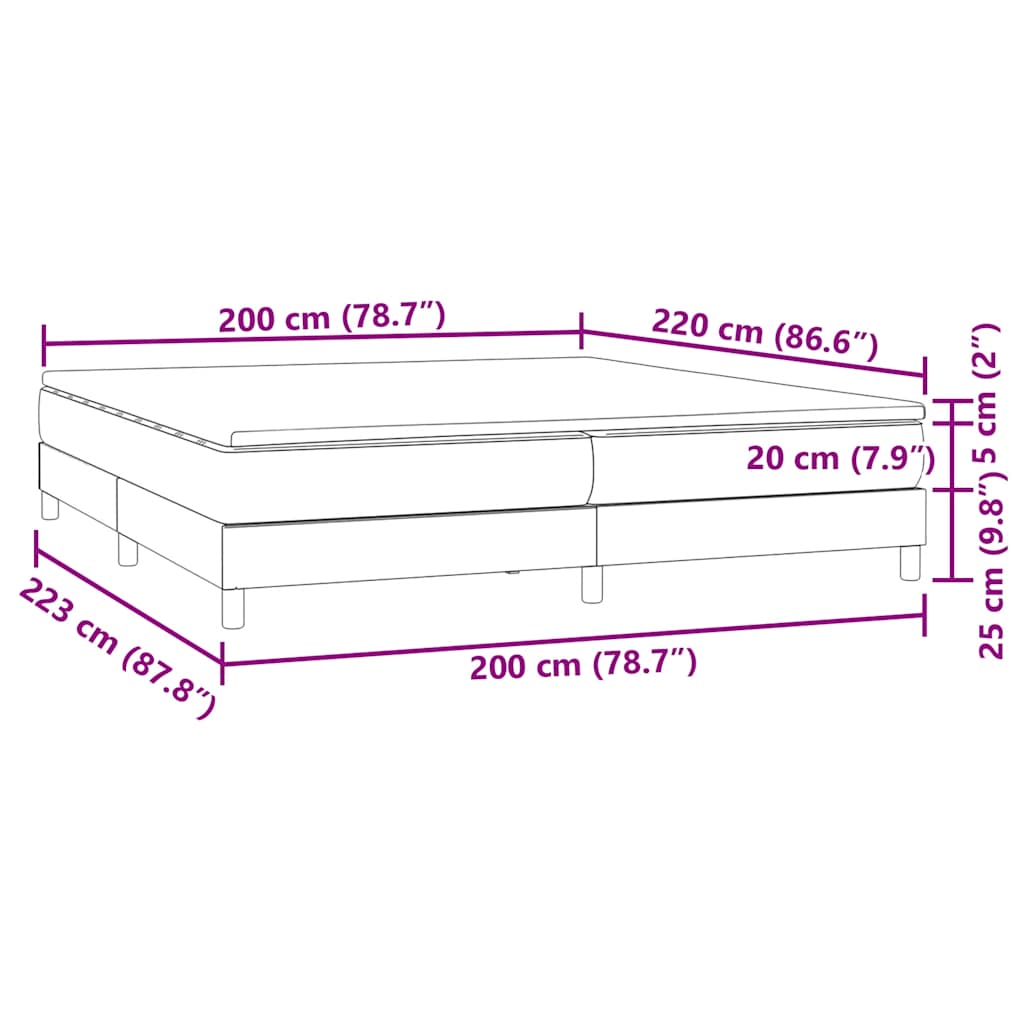 vidaXL Box Spring Κρεβάτι με στρώμα Σκούρο γκρι 200x220 cm Βελούδινο