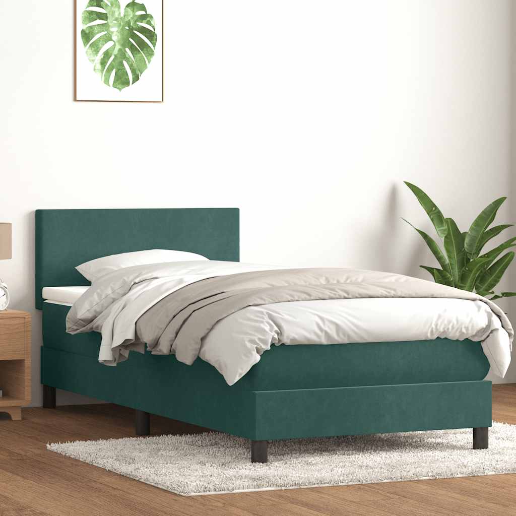 vidaXL Κρεβάτι Boxspring με Στρώμα Σκούρο Πράσινο 100x210εκ. Βελούδινο