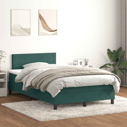 vidaXL Κρεβάτι Boxspring με Στρώμα Σκούρο Πράσινο 120x210εκ. Βελούδινο