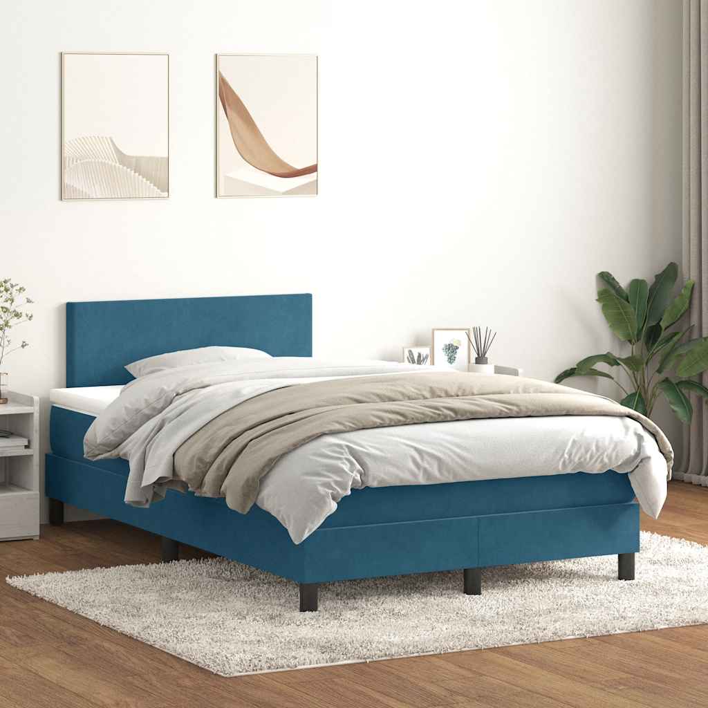 vidaXL Κρεβάτι Boxspring με Στρώμα Σκούρο Μπλε 120x210 εκ. Βελούδινο