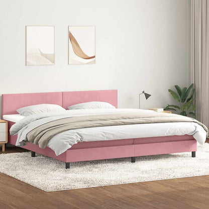 vidaXL Κρεβάτι Boxspring με Στρώμα Ροζ 200x210 εκ. Βελούδινο