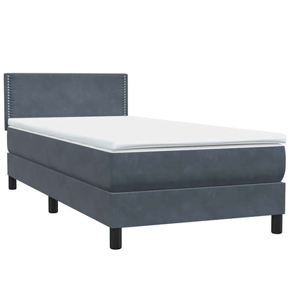 vidaXL Κρεβάτι Boxspring με Στρώμα Σκούρο Γκρι 90x210 εκ. Βελούδινο