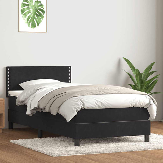 vidaXL Κρεβάτι Boxspring με Στρώμα Μαύρο 90x210 εκ. Βελούδινο