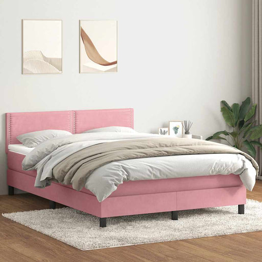 vidaXL Κρεβάτι Boxspring με Στρώμα Ροζ 140x210 εκ. Βελούδινο