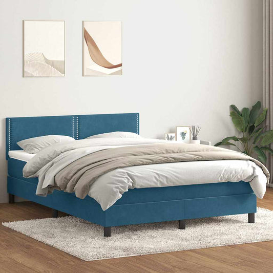 vidaXL Κρεβάτι Boxspring με Στρώμα Σκούρο Μπλε 160x210 εκ. Βελούδινο