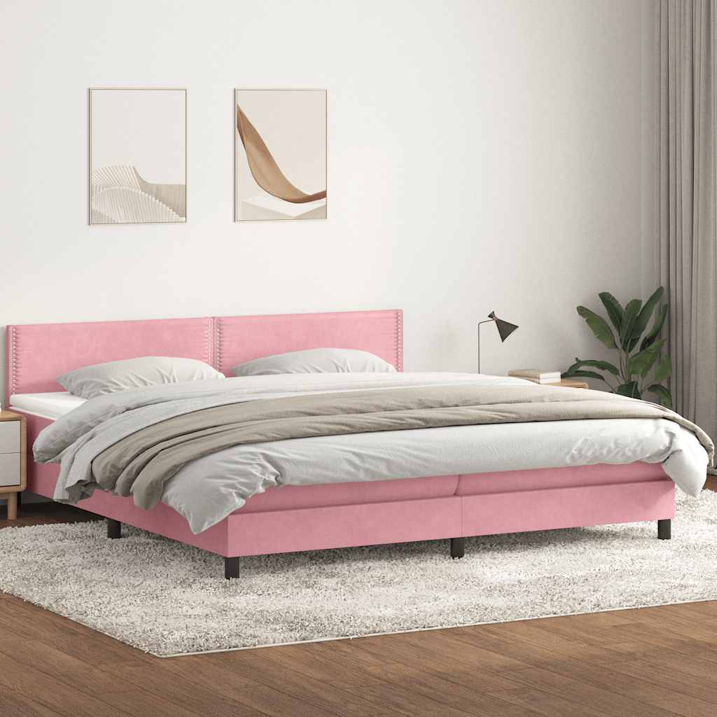 vidaXL Κρεβάτι Boxspring με Στρώμα Ροζ 180x210 εκ. Βελούδινο