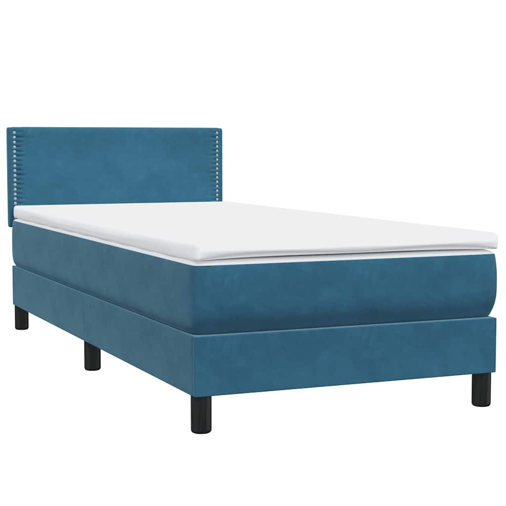 vidaXL Κρεβάτι Boxspring με Στρώμα Σκούρο Μπλε 80x220 εκ. Βελούδινο