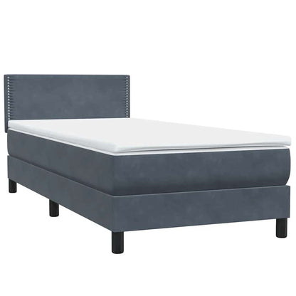 vidaXL Κρεβάτι Boxspring με Στρώμα Σκούρο Γκρι 90x220 εκ. Βελούδινο