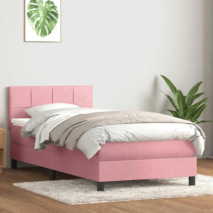 vidaXL Κρεβάτι Boxspring με Στρώμα Ροζ 100x210 εκ. Βελούδινο