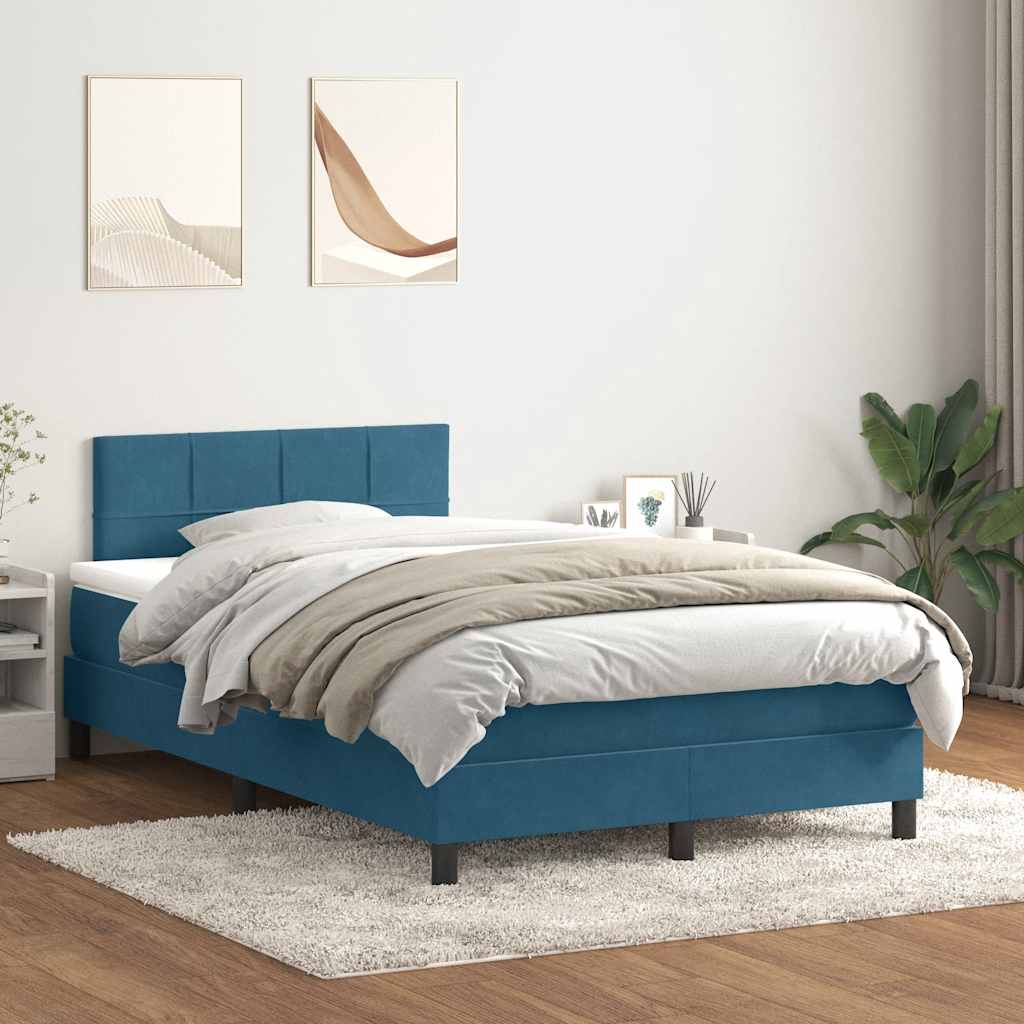 vidaXL Κρεβάτι Boxspring με Στρώμα Σκούρο Μπλε 120x210 εκ. Βελούδινο