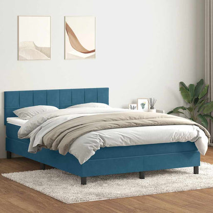 vidaXL Κρεβάτι Boxspring με Στρώμα Σκούρο Μπλε 140x210 εκ. Βελούδινο