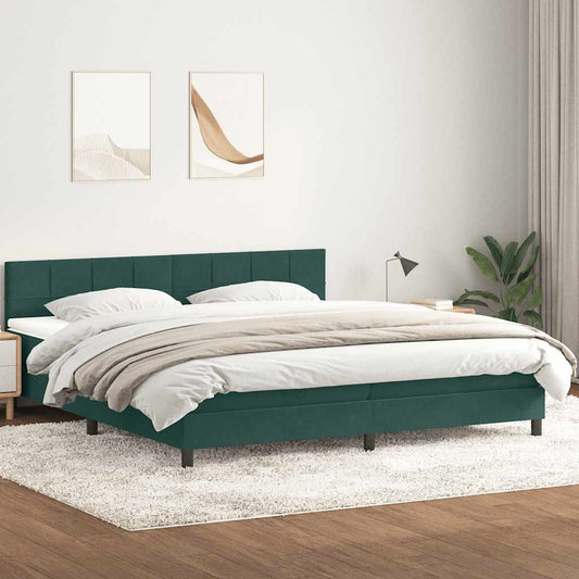 vidaXL Κρεβάτι Boxspring με Στρώμα Σκούρο Πράσινο 180x210εκ. Βελούδινο