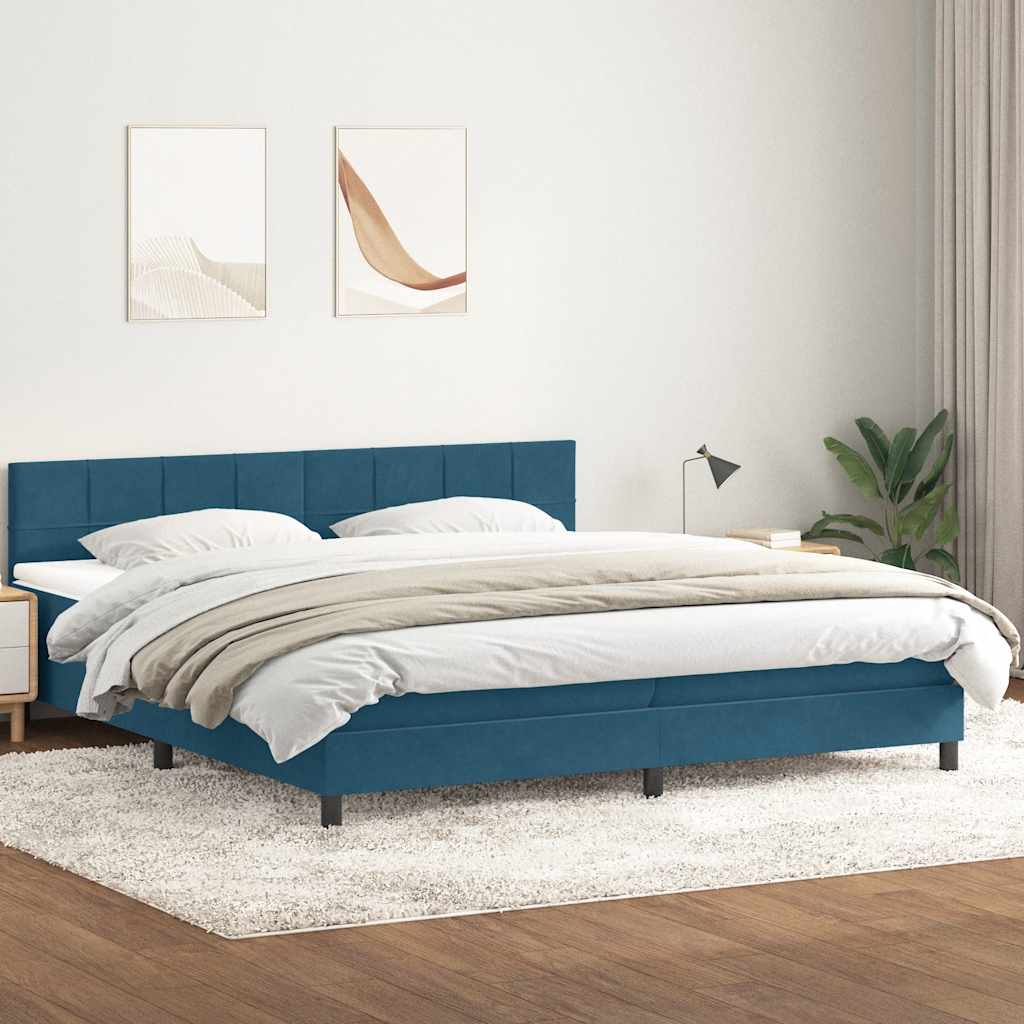 vidaXL Κρεβάτι Boxspring με Στρώμα Σκούρο Μπλε 180x210 εκ. Βελούδινο