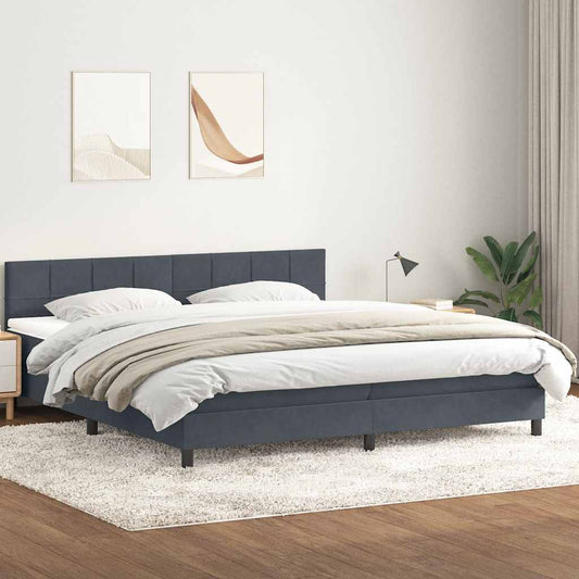 vidaXL Κρεβάτι Boxspring με Στρώμα Σκούρο Γκρι 200x210 εκ. Βελούδινο