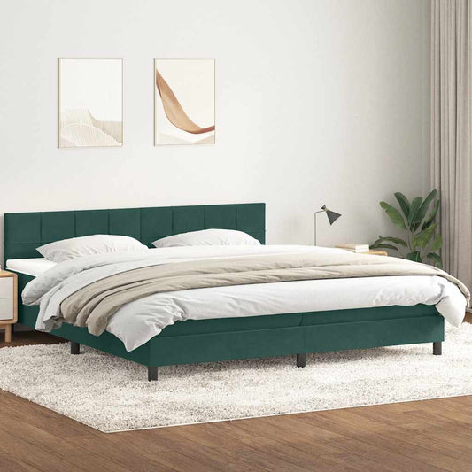 vidaXL Κρεβάτι Boxspring με Στρώμα Σκούρο Πράσινο 200x210εκ. Βελούδινο