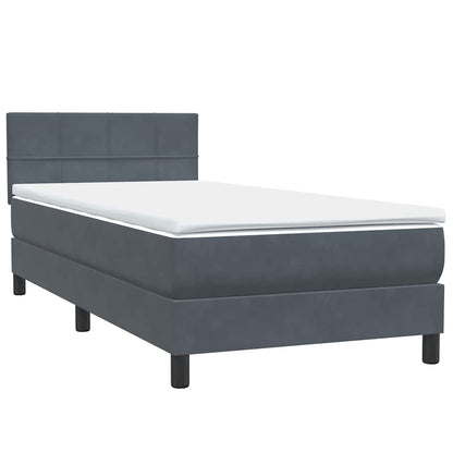 vidaXL Κρεβάτι Boxspring με Στρώμα Σκούρο Γκρι 90x220 εκ. Βελούδινο