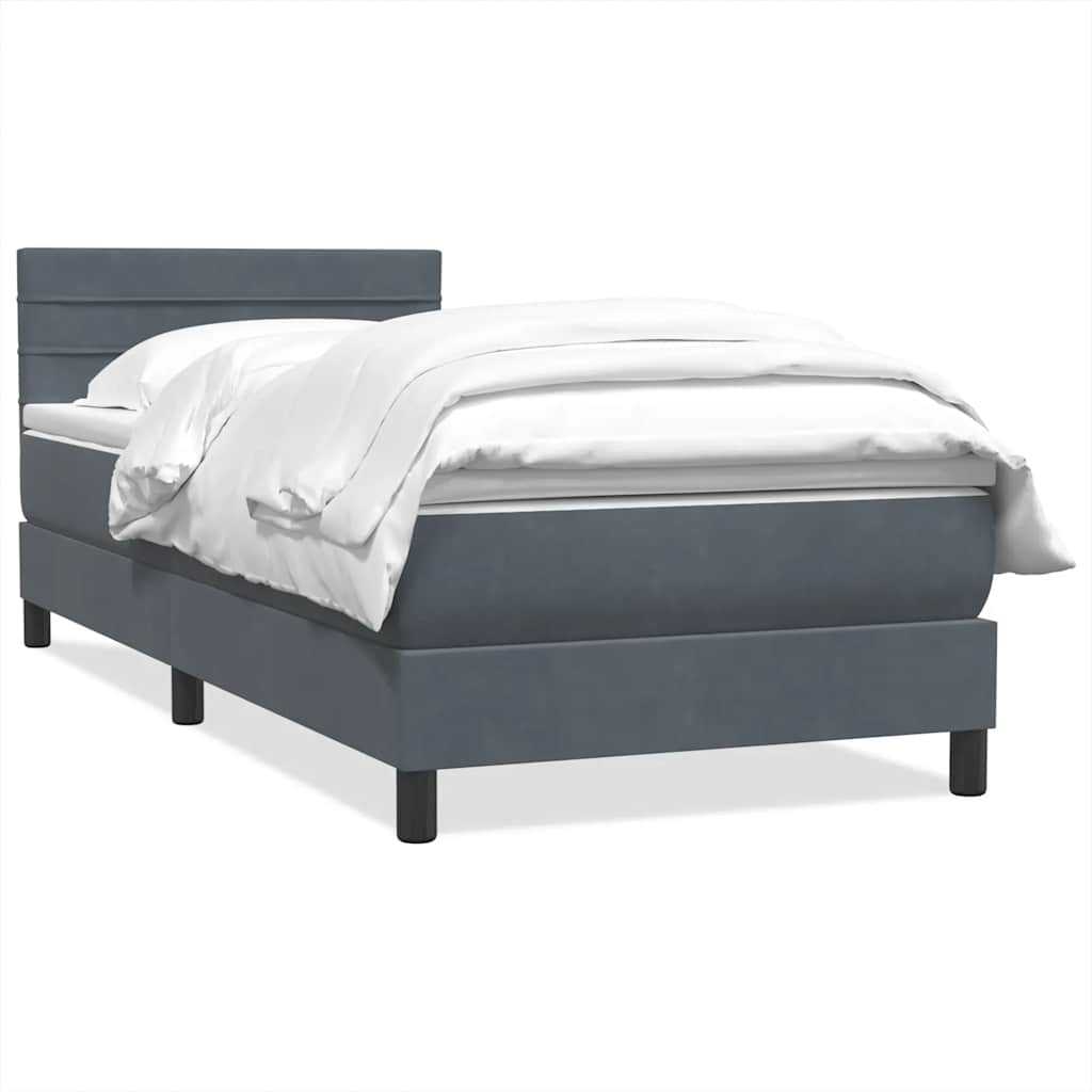 vidaXL Κρεβάτι Boxspring με Στρώμα Σκούρο Γκρι 90x210 εκ. Βελούδινο