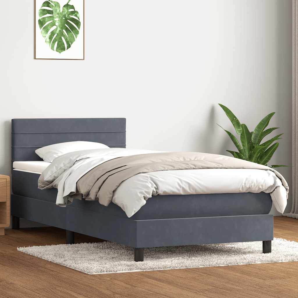 vidaXL Κρεβάτι Boxspring με Στρώμα Σκούρο Γκρι 90x210 εκ. Βελούδινο