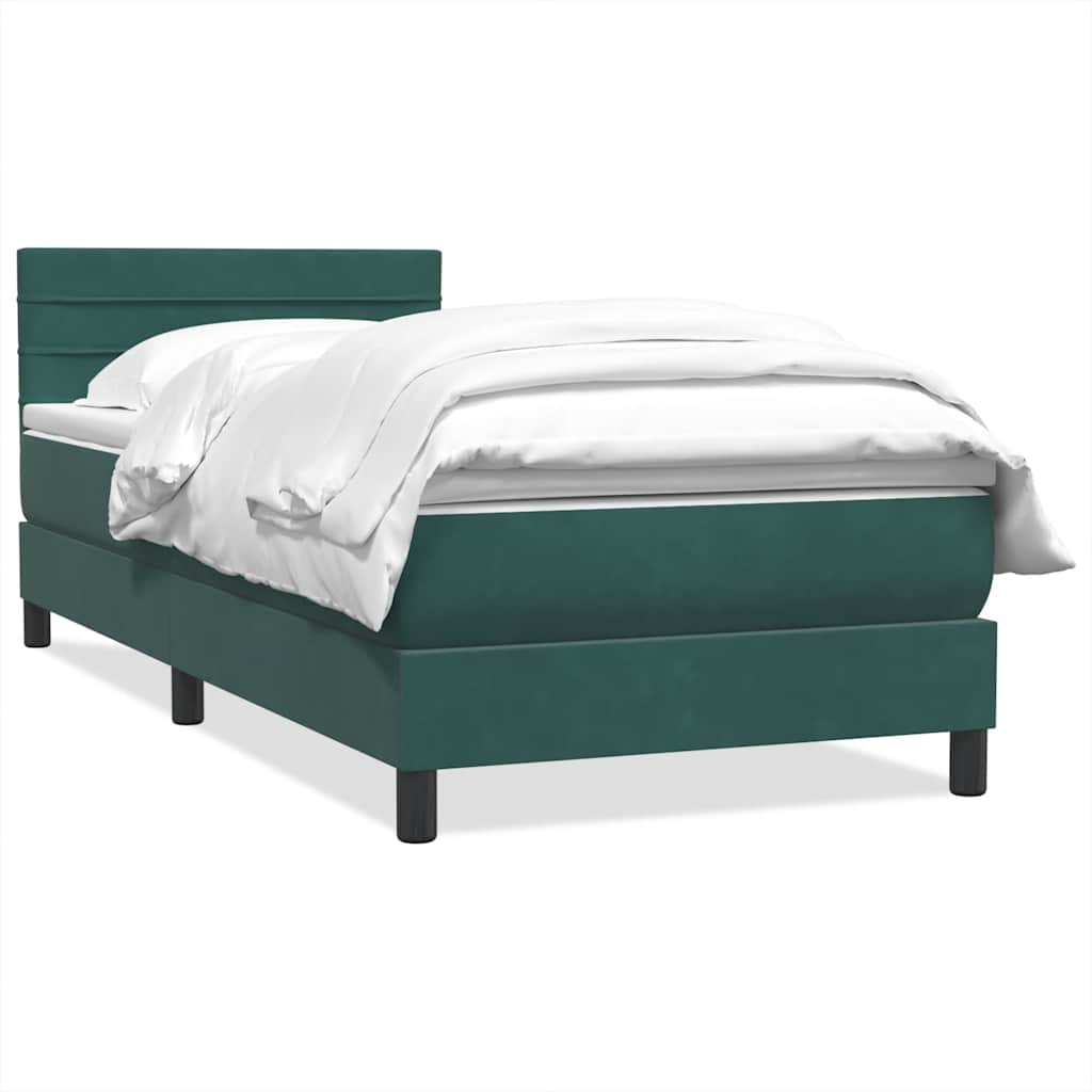 vidaXL Κρεβάτι Boxspring με Στρώμα Σκούρο Πράσινο 100x210εκ. Βελούδινο