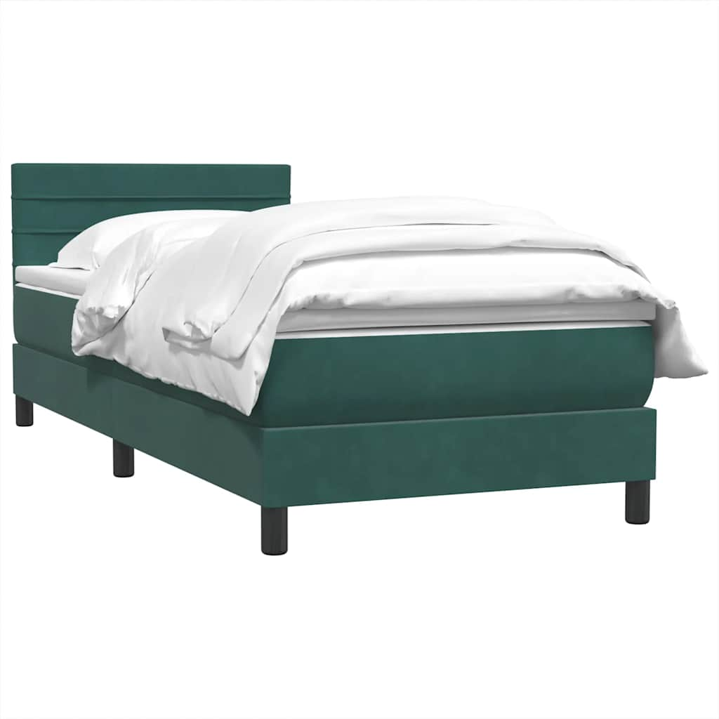 vidaXL Κρεβάτι Boxspring με Στρώμα Σκούρο Πράσινο 100x210εκ. Βελούδινο