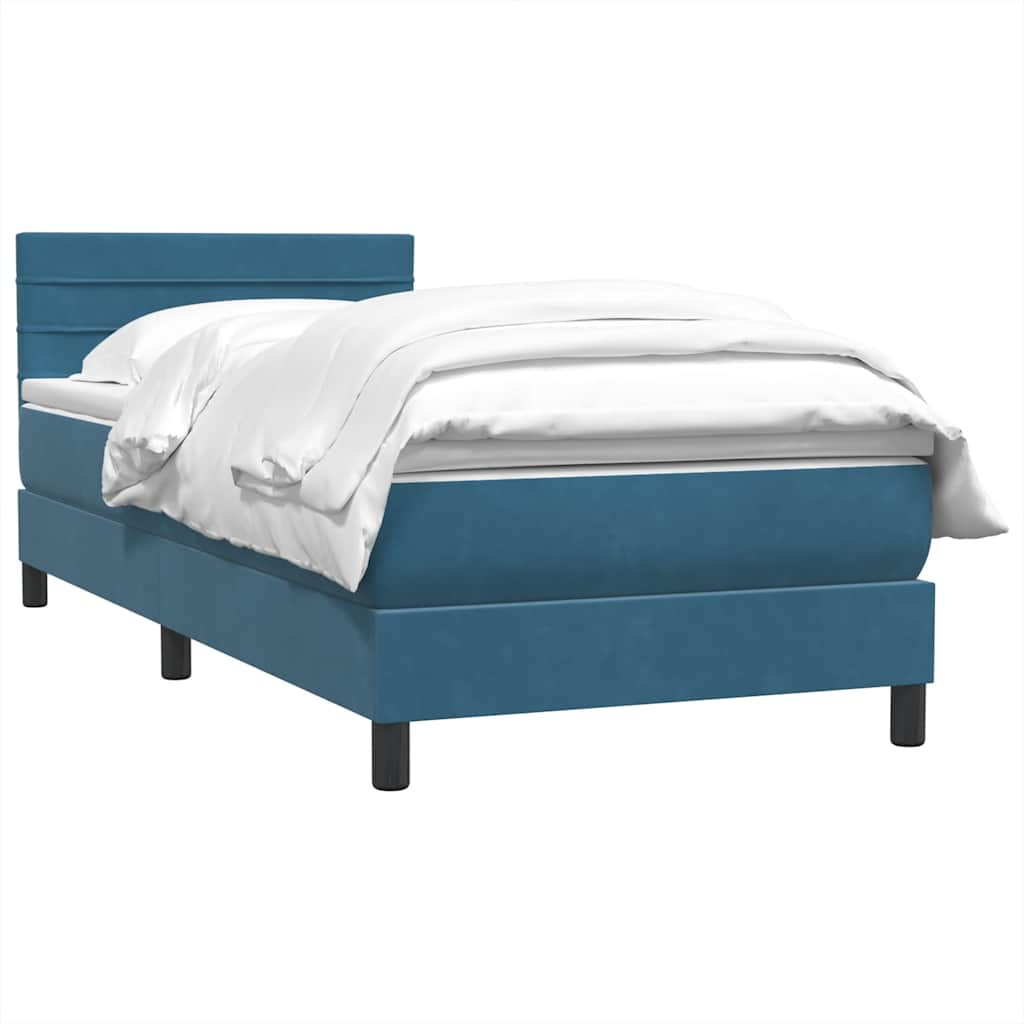 vidaXL Κρεβάτι Boxspring με Στρώμα Σκούρο Μπλε 100x210 εκ. Βελούδινο