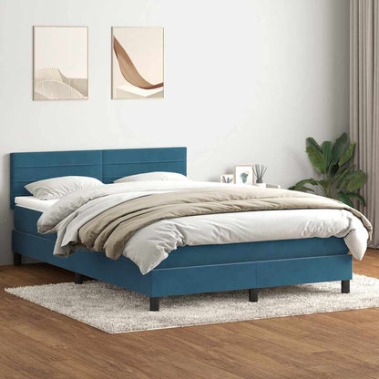 vidaXL Κρεβάτι Boxspring με Στρώμα Σκούρο Μπλε 140x210 εκ. Βελούδινο